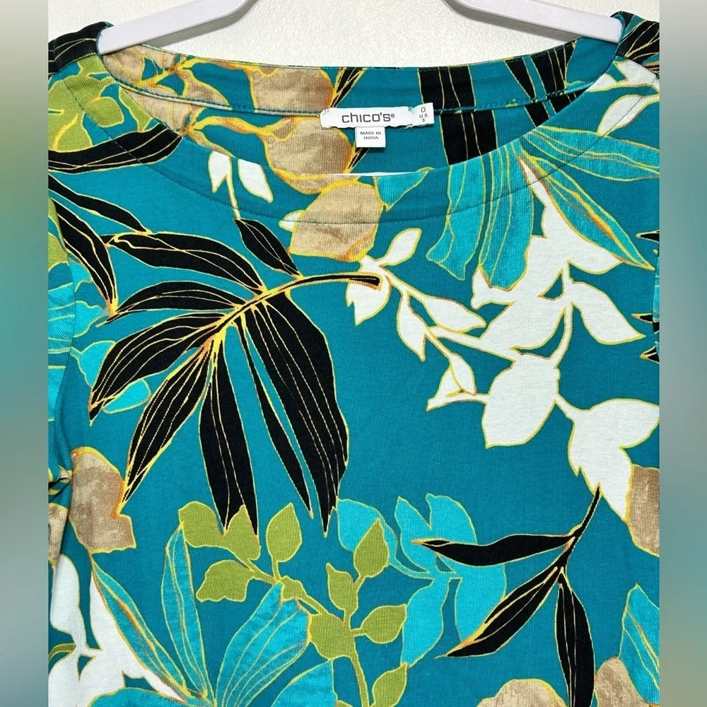 Chicos Tropical Bateau Pima Cotton Tee Shirt